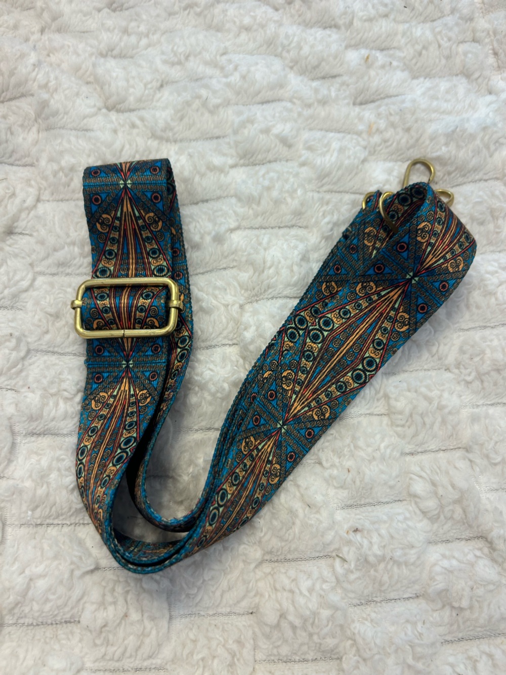 Adjustable Boho Teal Geometric Guitar Purse Strap | Gold Hardware | Replacement